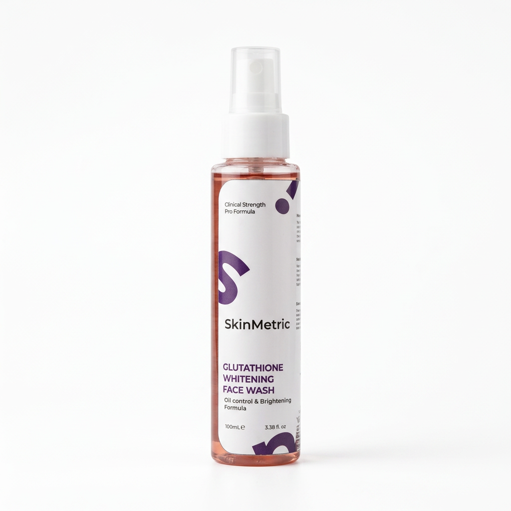 SkinMetric Glutathione Whitening Face Wash on a white studio background